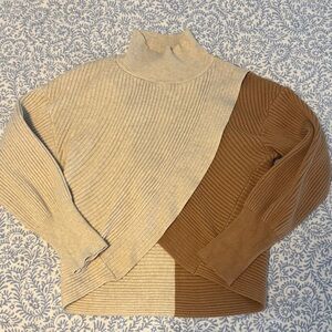 Express Cream and Brown Ribbed Turtleneck Sweater